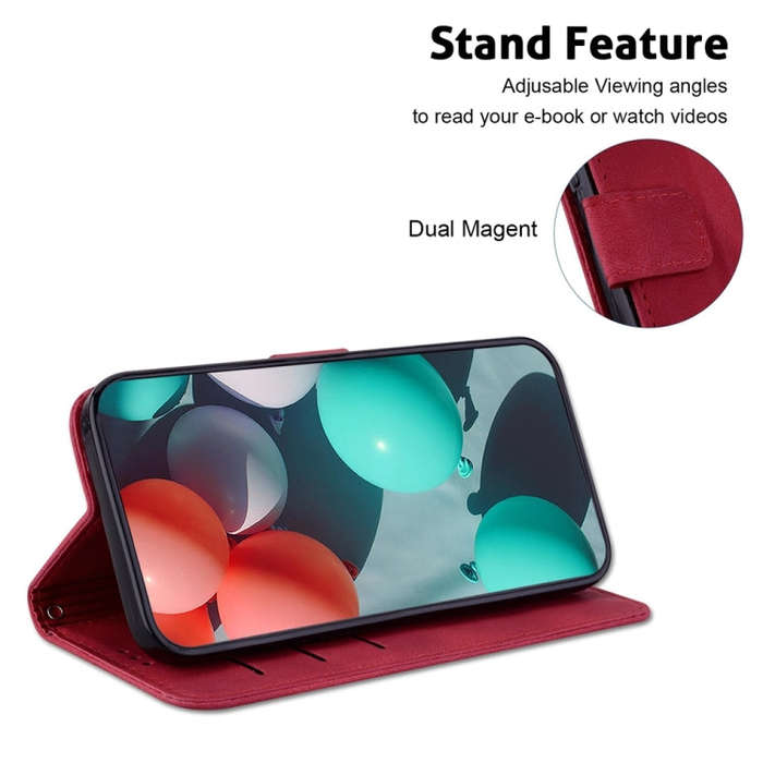 For Motorola Moto G85 Seven-shaped Embossed Leather Phone Case(Red)