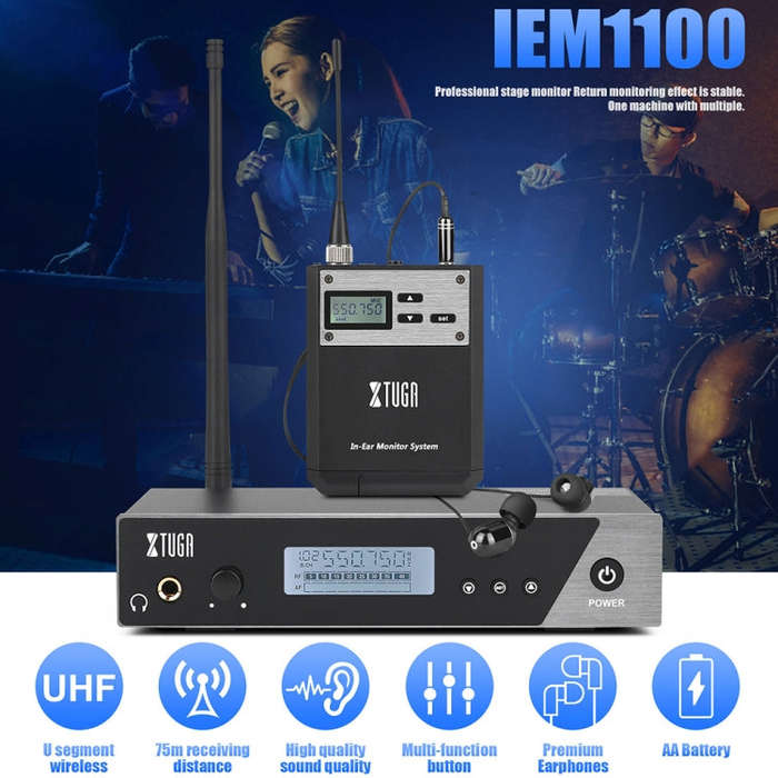XTUGA  IEM1100 Professional Wireless In Ear Monitor System 4 BodyPacks(US Plug)