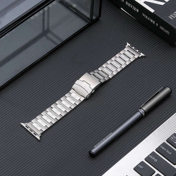 For Apple Watch SE 2023 44mm Safety Buckle Titanium Steel Watch Band(Silver)