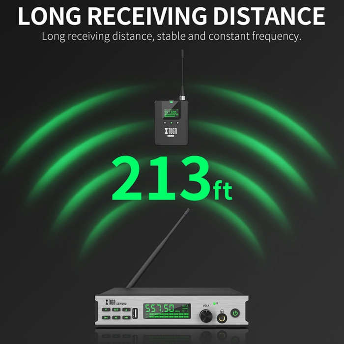 XTUGA SEM100 Professional Wireless In Ear Monitor System 1 BodyPacks(US Plug)
