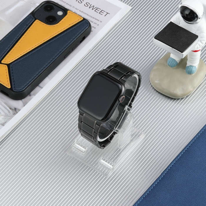 For Apple Watch Series 9 45mm Five Beads Turtle Buckle Titanium Steel Watch Band(Black)