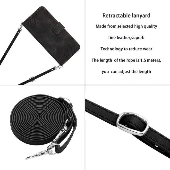 For Honor 200 Dream Triangle Leather Phone Case with Lanyard(Black)