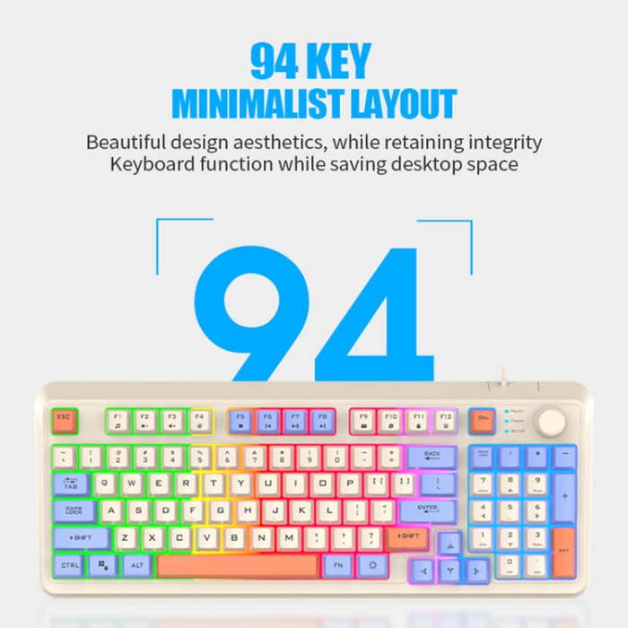 XUNFOX K82 Three-colors 94-Keys Blacklit USB Wired Gaming Keyboard, Cable Length: 1.5m(Lake Blue)