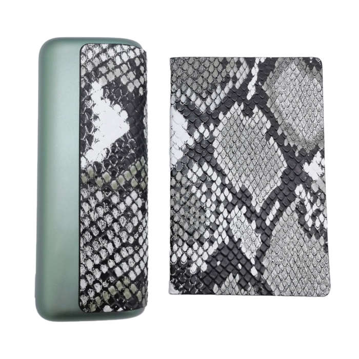 For IQOS ILUMA Prime PU Leather Electronic Cigarette Protective Case(Snake Pattern Grey White)