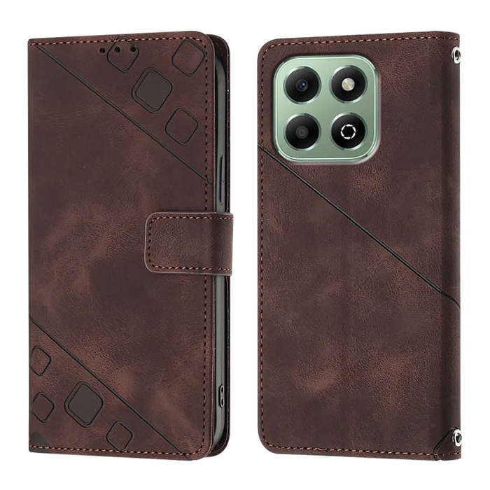 For Honor X6b Skin-feel Embossed Leather Phone Case(Brown)