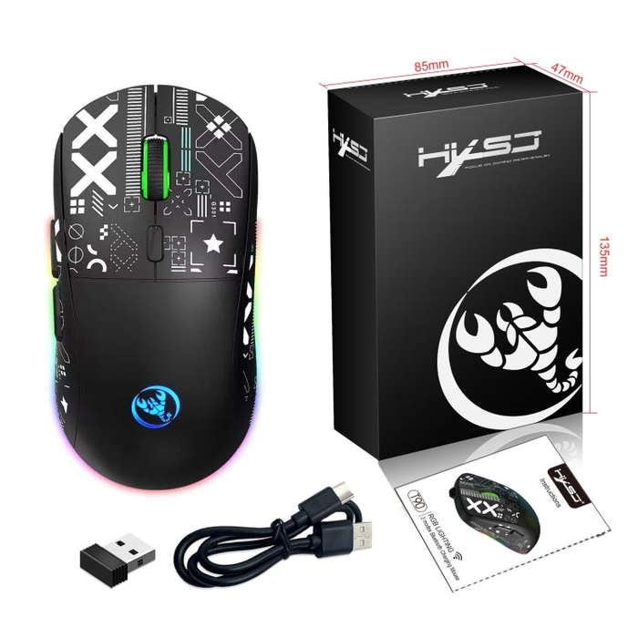 HXSJ T90 RGB Light Three-mode Wireless Gaming Mouse(Black)
