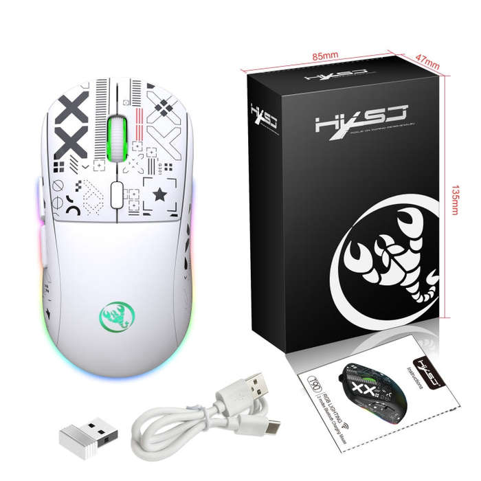HXSJ T90 RGB Light Three-mode Wireless Gaming Mouse(White)