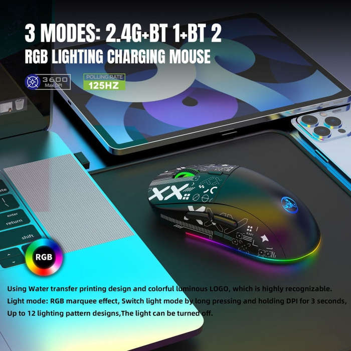 HXSJ T90 RGB Light Three-mode Wireless Gaming Mouse(Black)