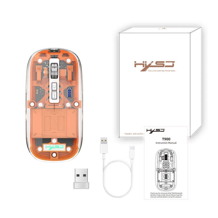 HXSJ T900 Transparent Magnet Three-mode Wireless Gaming Mouse(Orange)