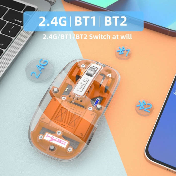 HXSJ T900 Transparent Magnet Three-mode Wireless Gaming Mouse(Orange)