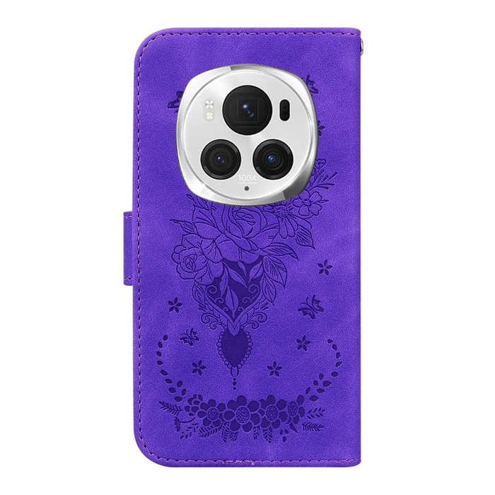 For Honor Magic6 Pro Butterfly Rose Embossed Leather Phone Case(Purple)