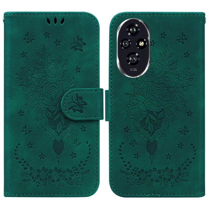 For Honor 200 Butterfly Rose Embossed Leather Phone Case(Green)