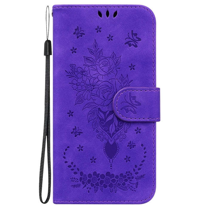 For Honor X6b Butterfly Rose Embossed Leather Phone Case(Purple)