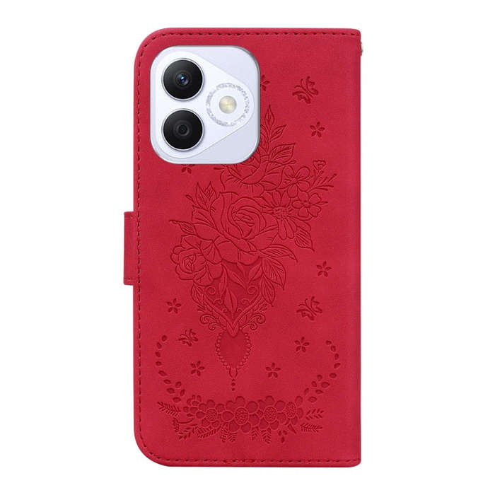 For Honor X60i Butterfly Rose Embossed Leather Phone Case(Red)