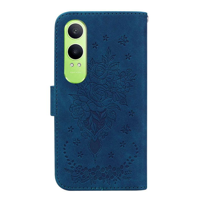 For OnePlus Nord CE4 Lite Butterfly Rose Embossed Leather Phone Case(Blue)