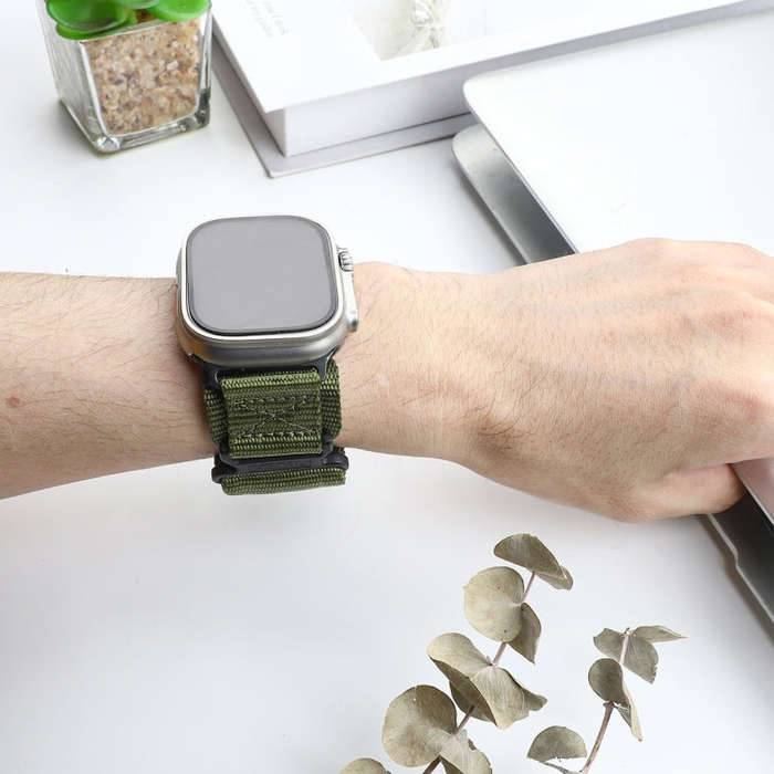 For Apple Watch Series 9 45mm AW Nylon Two-Section Watch Band(Army Green)