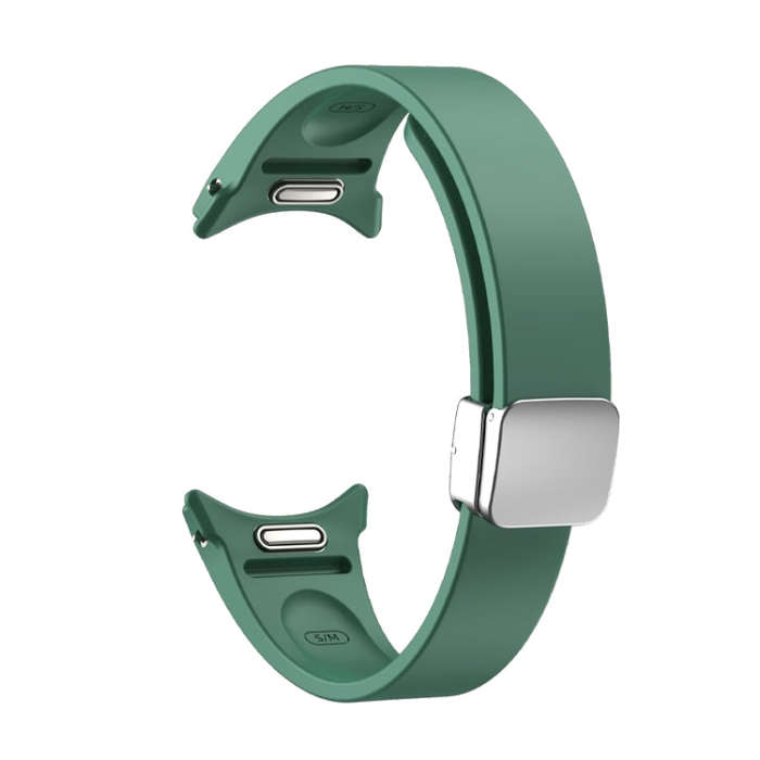 For Samsung Galaxy Watch 6 Magnetic Folding Silver Buckle Silicone Watch Band(Army Green)