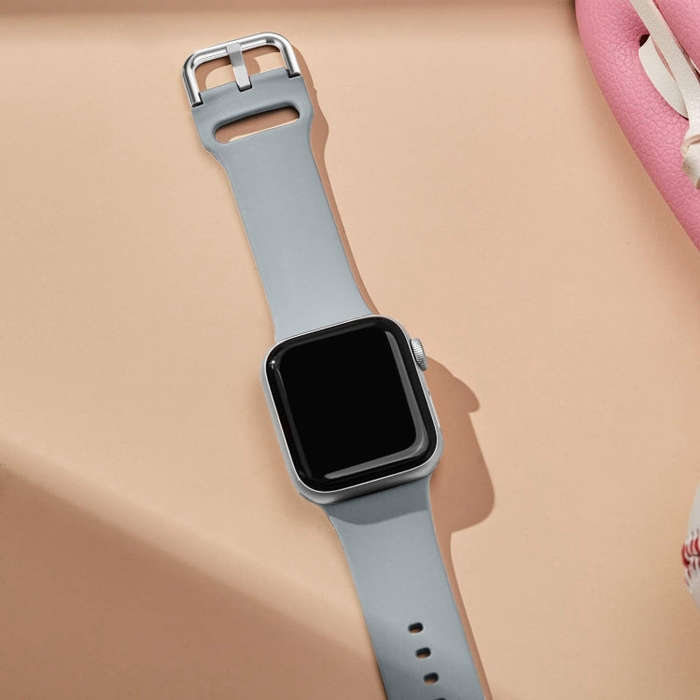 For Apple Watch SE 2023 44mm Pin Buckle Silicone Watch Band(Light Grey)
