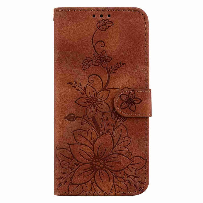 For Motorola Moto G04s / Moto E14 Lily Embossed Leather Phone Case(Brown)