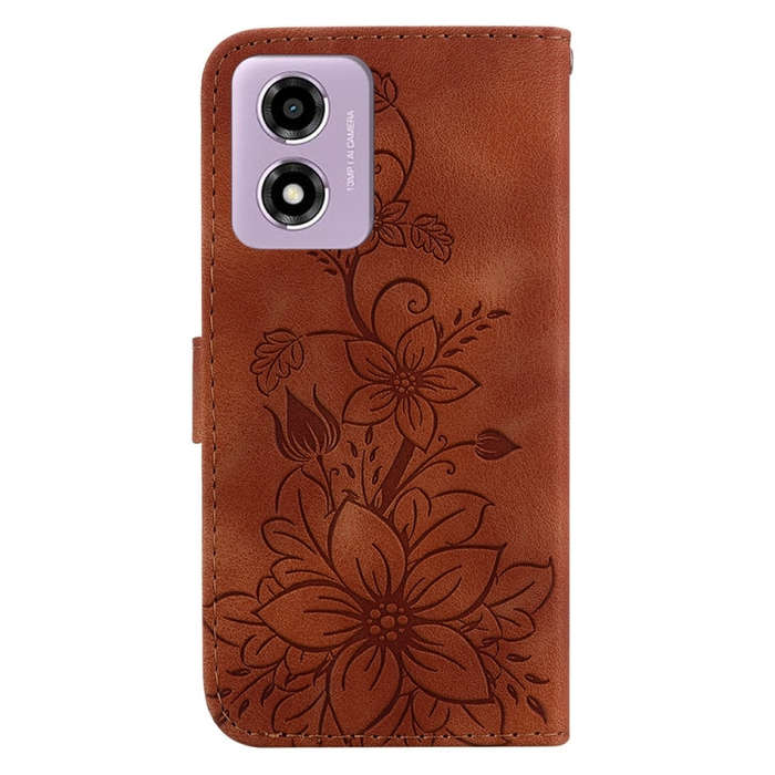 For Motorola Moto G04s / Moto E14 Lily Embossed Leather Phone Case(Brown)