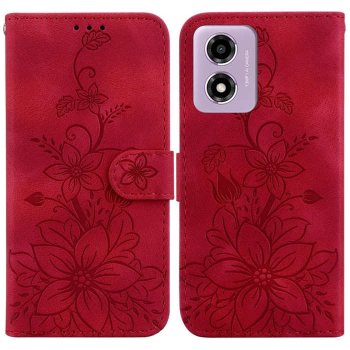 For Motorola Moto G04s / Moto E14 Lily Embossed Leather Phone Case(Red)