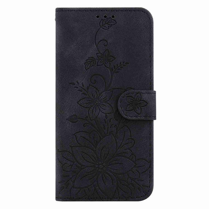 For Motorola Moto G04s / Moto E14 Lily Embossed Leather Phone Case(Black)