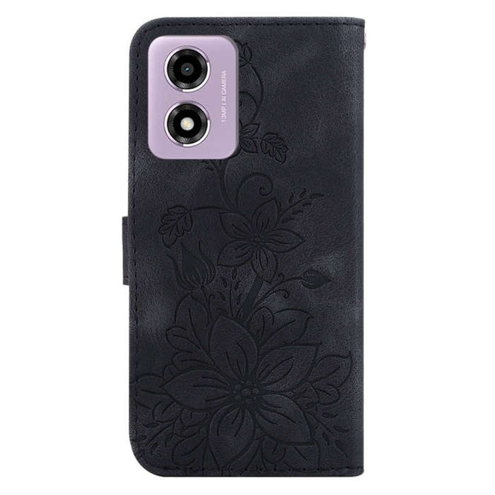 For Motorola Moto G04s / Moto E14 Lily Embossed Leather Phone Case(Black)