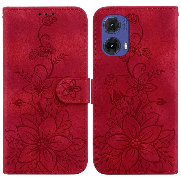 For Motorola Moto G85 Lily Embossed Leather Phone Case(Red)