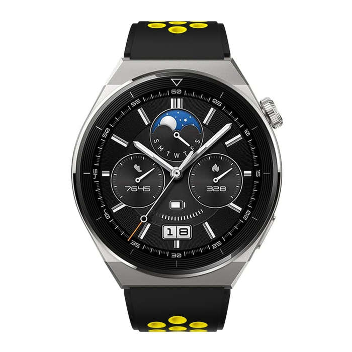 For Huawei Watch GT3 Pro 46mm Two Color Round Hole Silicone Watch Band(Black Yellow)