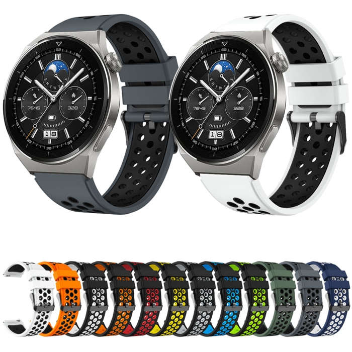 For Huawei Watch GT3 Pro 46mm Two Color Round Hole Silicone Watch Band(Orange Black)