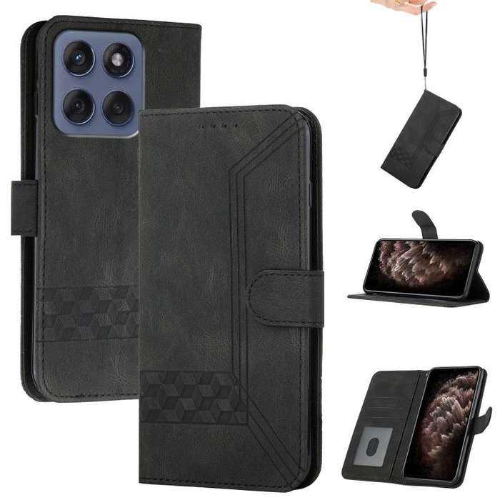 For Motorola Edge 60 Fusion / Edge 5G 2025 Cubic Skin Feel Flip Leather Phone Case(Black)