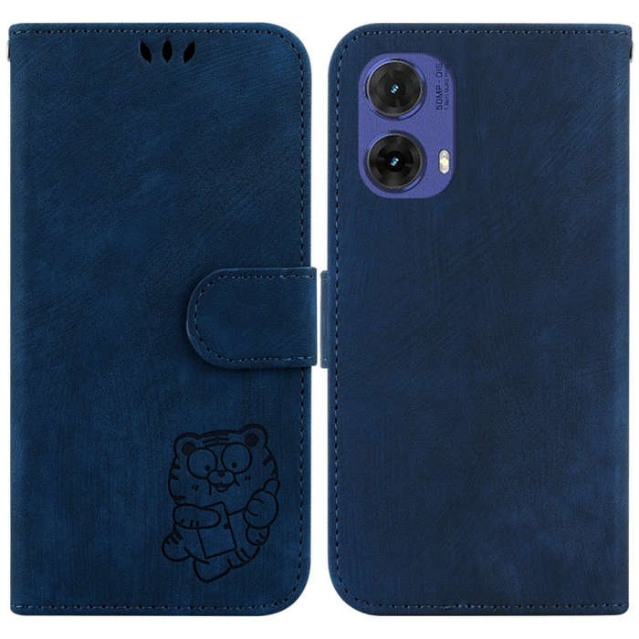 For Motorola Moto G85 Little Tiger Embossed Leather Phone Case(Dark Blue)
