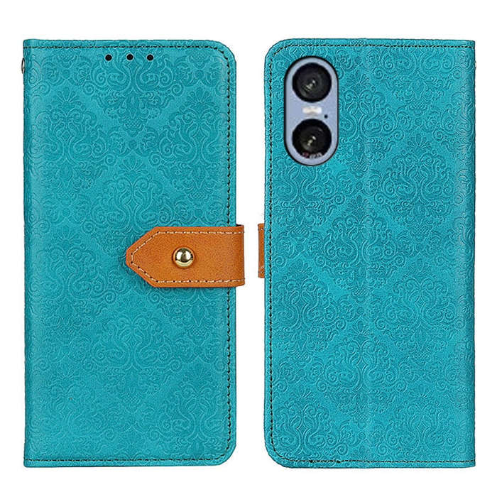 For Sony Xperia 5 VI European Floral Embossed Leather Phone Case(Blue)