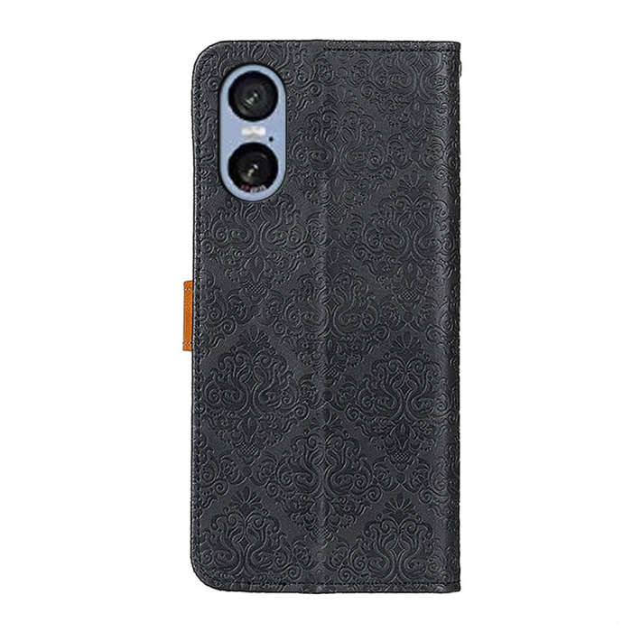 For Sony Xperia 5 VI European Floral Embossed Leather Phone Case(Black)