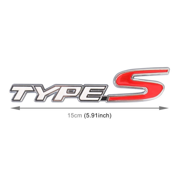 Car TYPE-S Personalized Aluminum Alloy Decorative Stickers, Size:15x3x0.4cm(White Red)