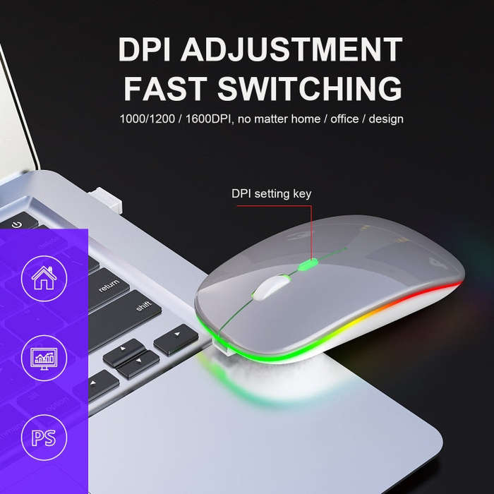 HXSJ M40 2.4GHZ 800,1200,1600dpi Third Gear Adjustment Colorful Wireless Mouse USB Rechargeable(S...