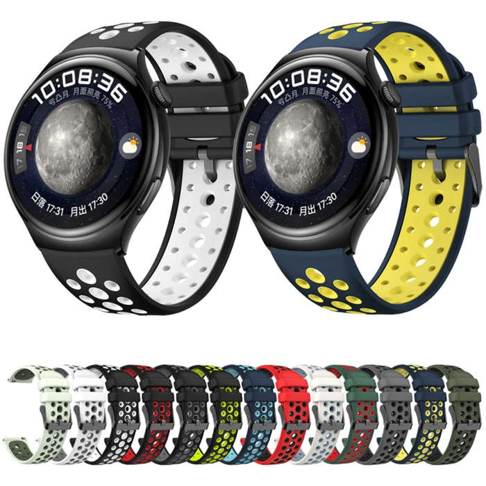 For Huawei Watch 4 Two Color Round Hole Silicone Watch Band(Spruce Green)