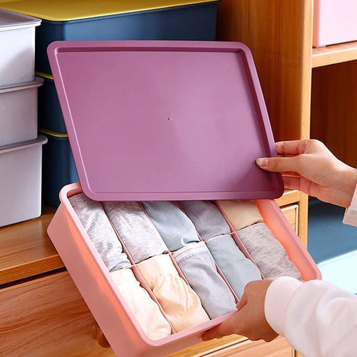 Contrast Color Underwear Storage Box Multi-Gate Plastic Bra Socks Storage Box 10 Grids with Cover...