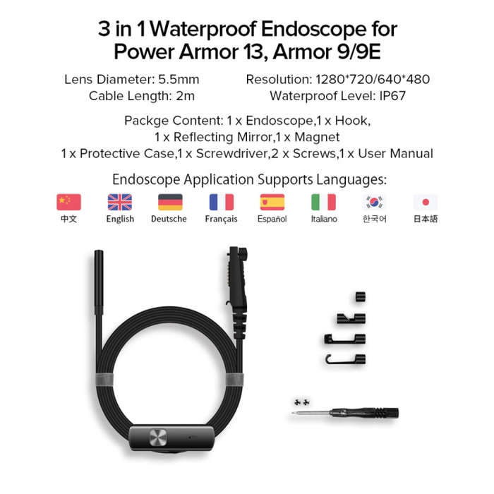 Ulefone Endoscope E1 IP67 Waterproof 3 in 1 Endoscope for Ulefone Power Armor 21 / 19 / 18T / 16 ...