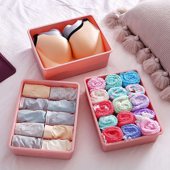 Contrast Color Underwear Storage Box Multi-Gate Plastic Bra Socks Storage Box 15 Grids without Co...