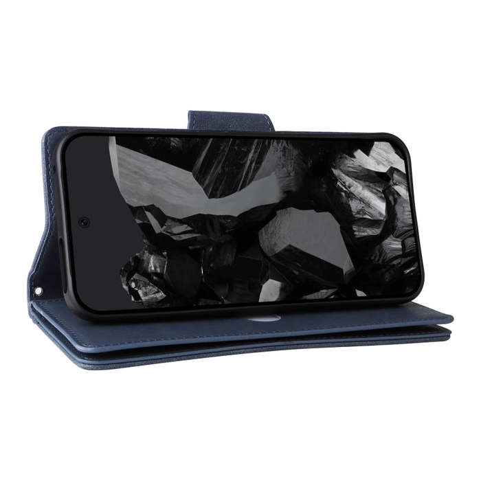 For Google Pixel 9 Pro Rivet Buckle 9 Cards Three Fold Leather Phone Case(Blue)