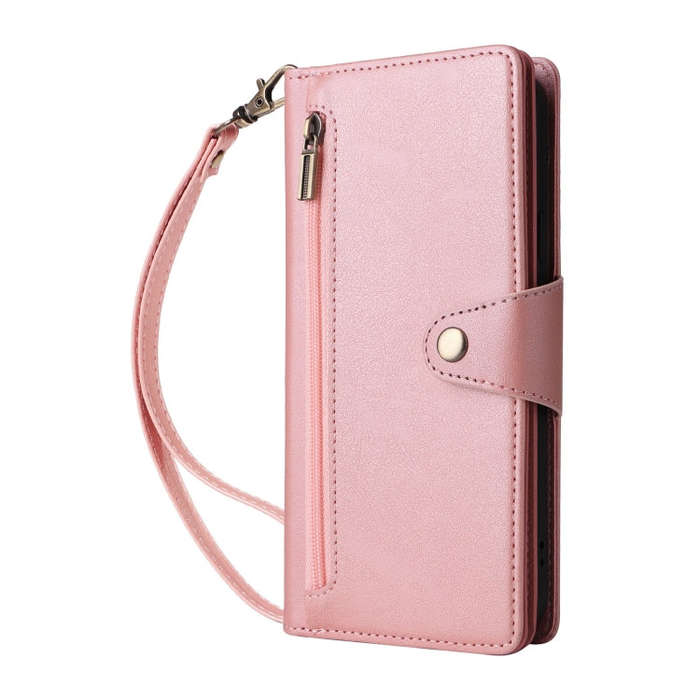 For Google Pixel 9 Rivet Buckle 9 Cards Three Fold Leather Phone Case(Rose Gold)