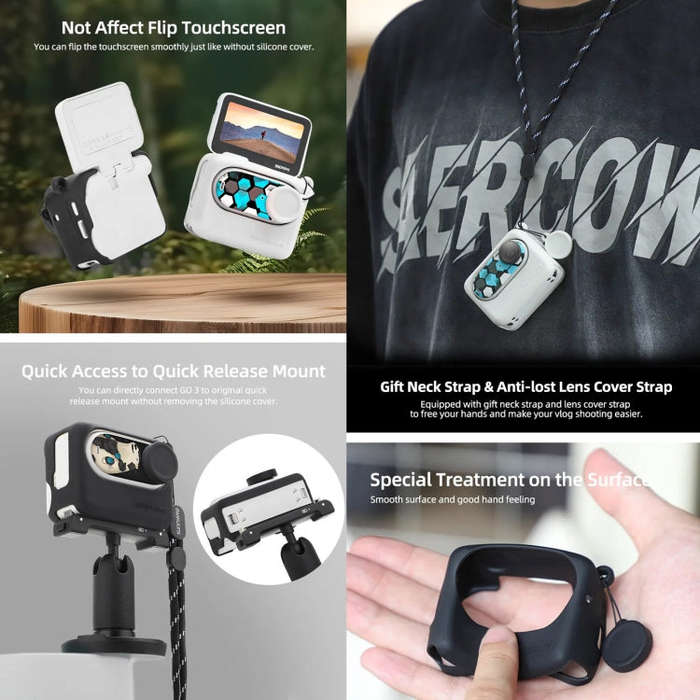 For Insta360 GO 3 Sunnylife Silicone Case Stickers Skin Wrap Lens Cover with Neck Strap(White)