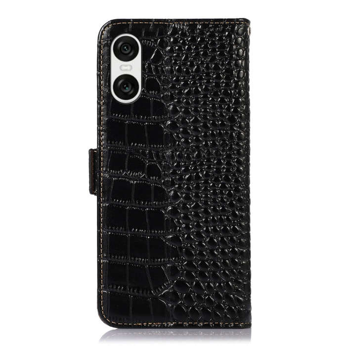 For Sony Xperia 10 VI Crocodile Top Layer Cowhide Leather Phone Case(Black)