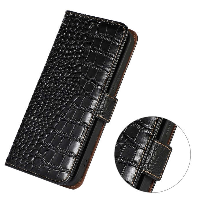For Sony Xperia 10 VI Crocodile Top Layer Cowhide Leather Phone Case(Black)