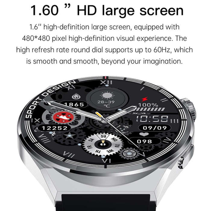 HDT MAX 1.60 inch Black Dial Leather Band IP68 Waterproof Smart Watch Support Bluetooth Call(Black)