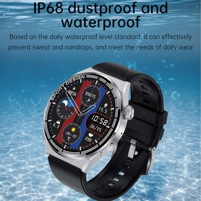 HDT MAX 1.60 inch Black Dial Leather Band IP68 Waterproof Smart Watch Support Bluetooth Call(Black)
