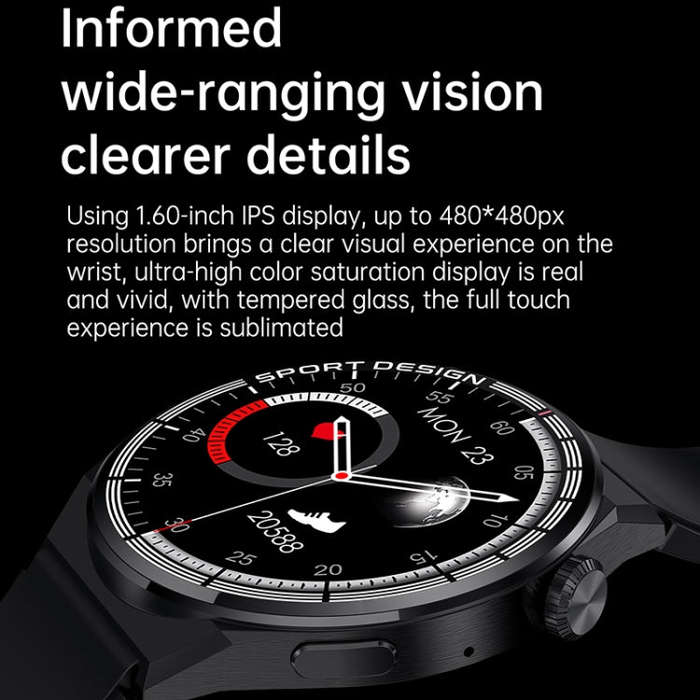 HDT MAX 1.60 inch Black Dial Leather Band IP68 Waterproof Smart Watch Support Bluetooth Call(Black)