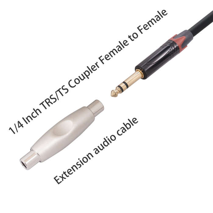 TC302 6.35mm Female to Female Guitar TRS Stereo Audio Cable Adapter(Silver)