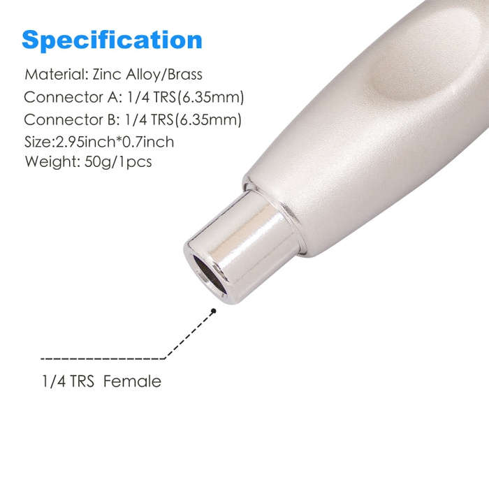 TC302 6.35mm Female to Female Guitar TRS Stereo Audio Cable Adapter(Silver)